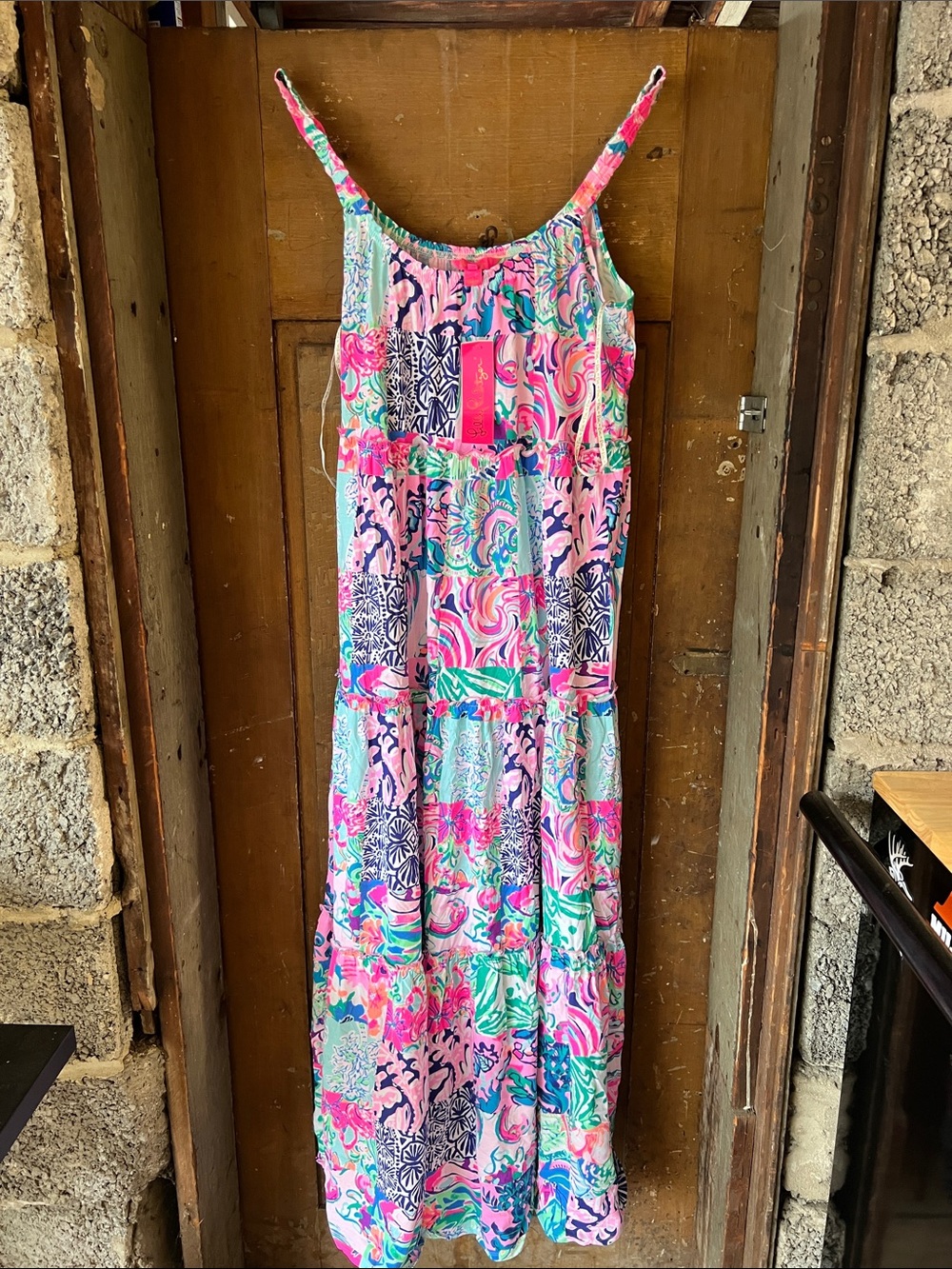 Lilly Pulitzer Pink Aqua Floral Patchwork Maxi Dress
